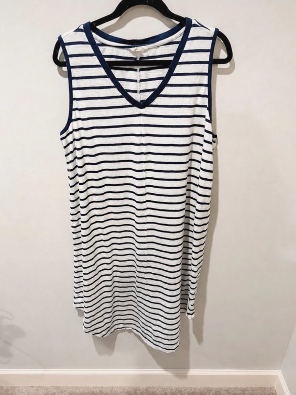 Caslon Striped Sleeveless Tank Dress XL Coastal Nautical V-Neck